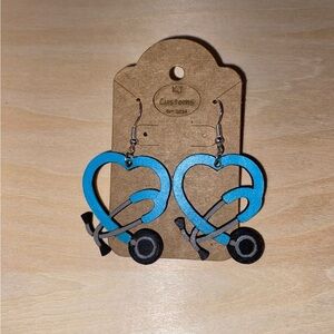 Blue and Black Heart Stethoscope Earrings